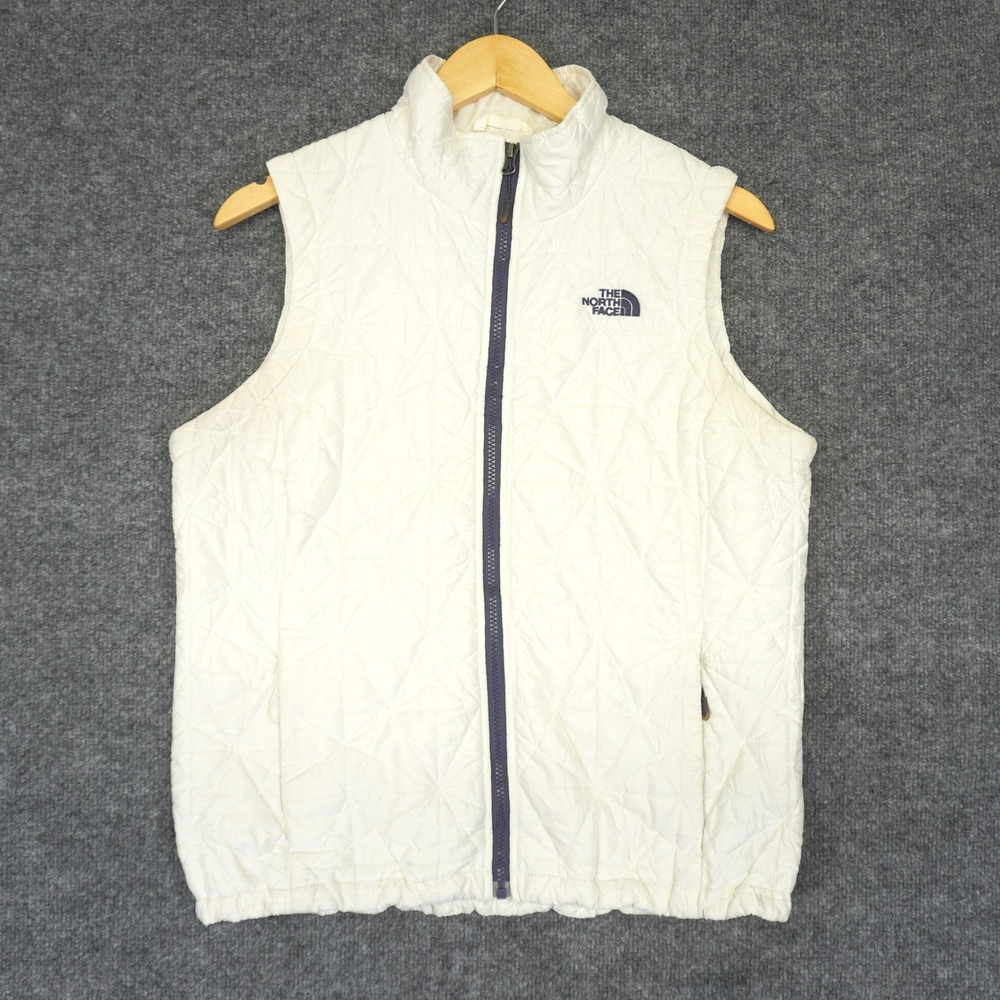 The North Face Quilted Vest Womens L White Geometric Puffer Full Zip Sleeveless